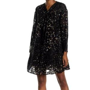 New Club Monaco Long Sleeve Twist Front Swing Dress | Burnout Black Floral‎ 6